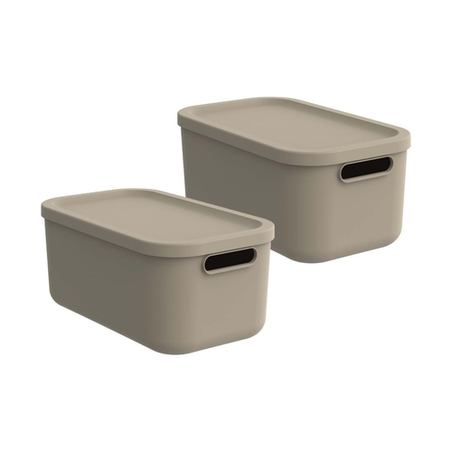 2er-Set Aufbewahrungsbox 12l mit Deckel, Kunststoff, beige