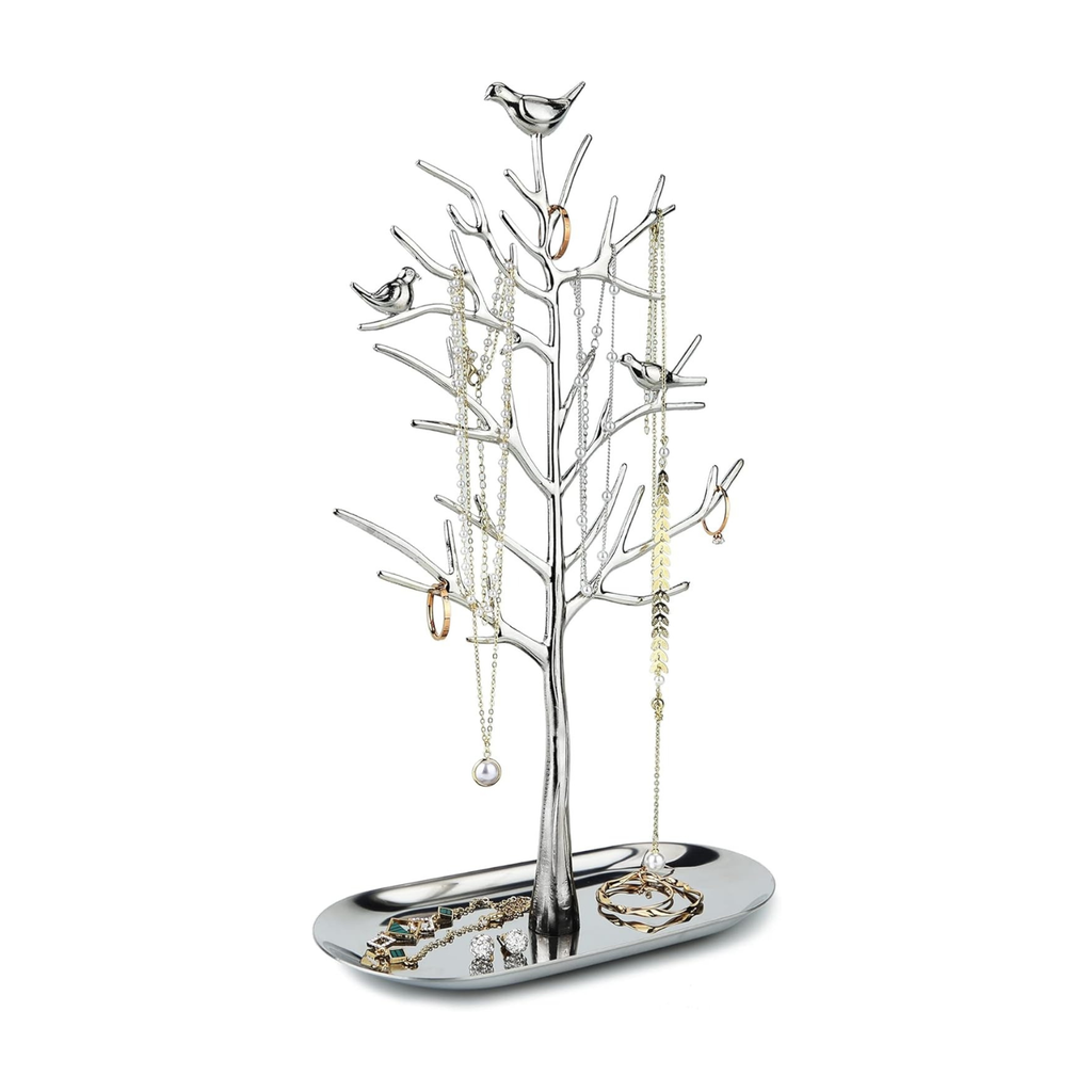 Zweig Schmuckständer mit Metalltablett Farbe Luxus Baum Turm hängende Aufbewahrungsstücke für Ringe Ohrringe Halsketten Armbänder Geeignet