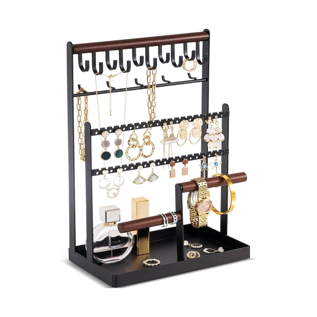 Schmuckständer Schmuckhalter für Ohrring Ohrstecker Ketten Schmuck Organizer Jewelry Ständer mit 15 Haken, 40 Löcher Ohrringhalter Schmuckaufbewahrung für Halsketten Armbänder Ringe