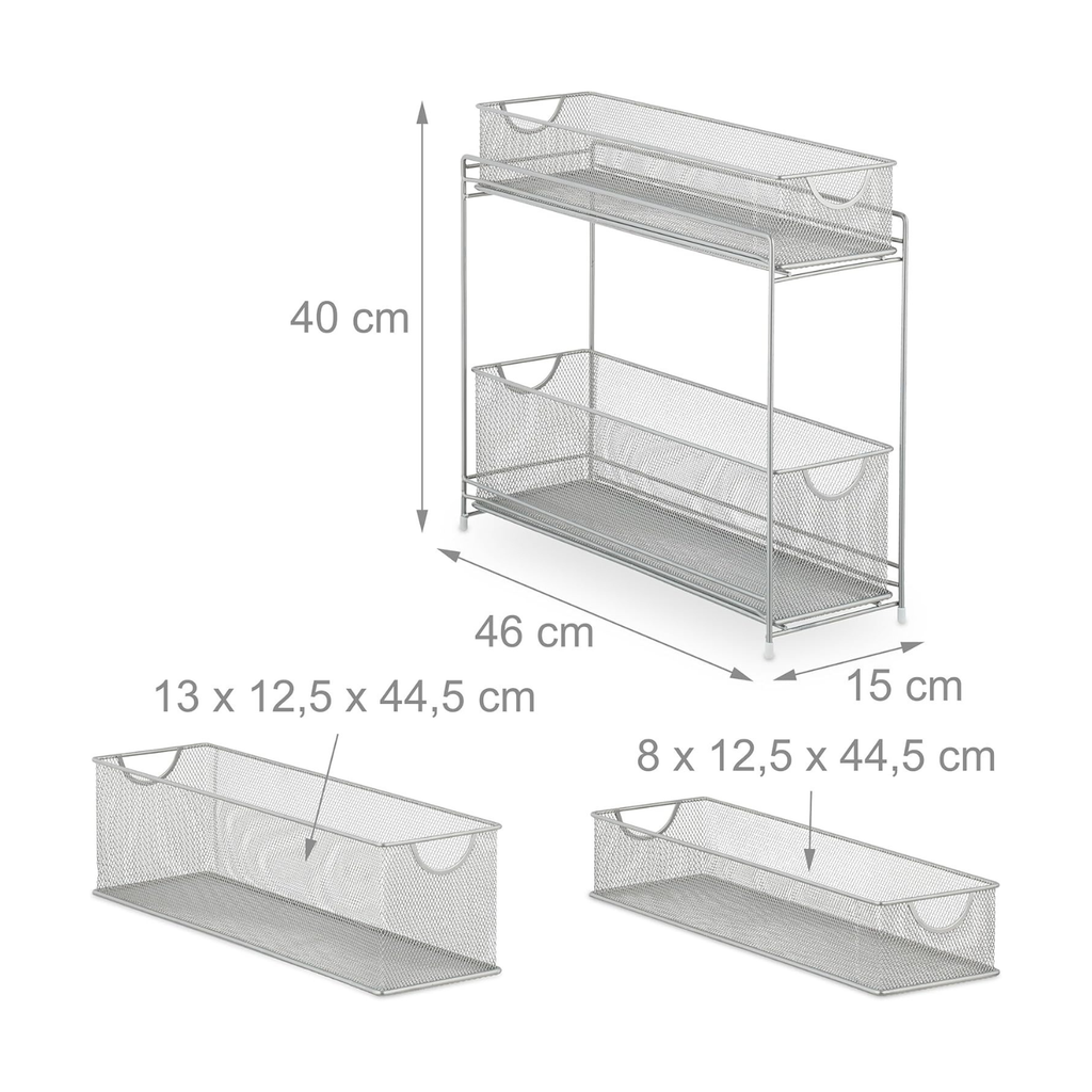 Küchenschrank Organizer, ausziehbares Unterschrank Regal, 2 Schubladen, Metall