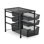 Schubladenregal, stapelbarer Büro Organizer, 3 Ausziehkörbe, Metall, Küche, Bad