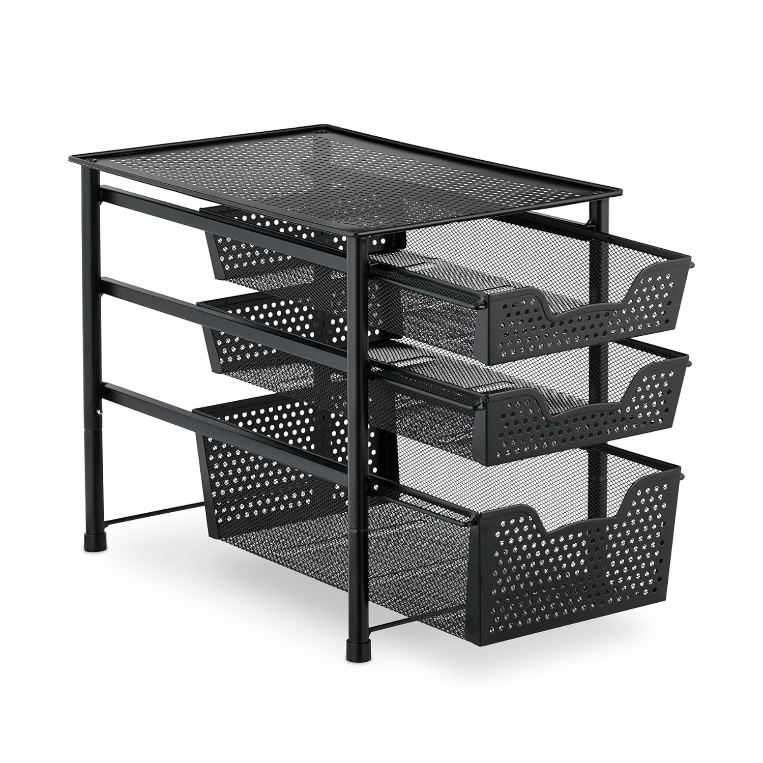Schubladenregal, stapelbarer Büro Organizer, 3 Ausziehkörbe, Metall, Küche, Bad