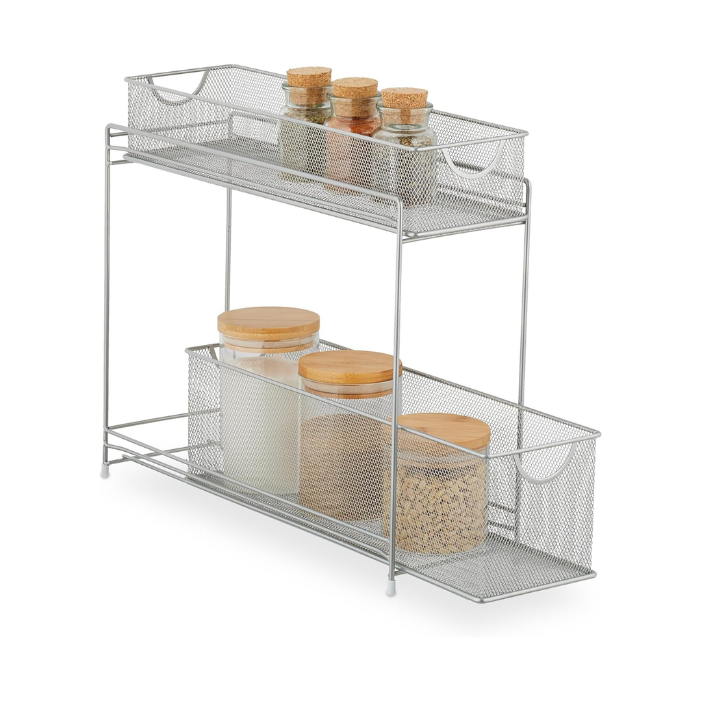 Küchenschrank Organizer, ausziehbares Unterschrank Regal, 2 Schubladen, Metall