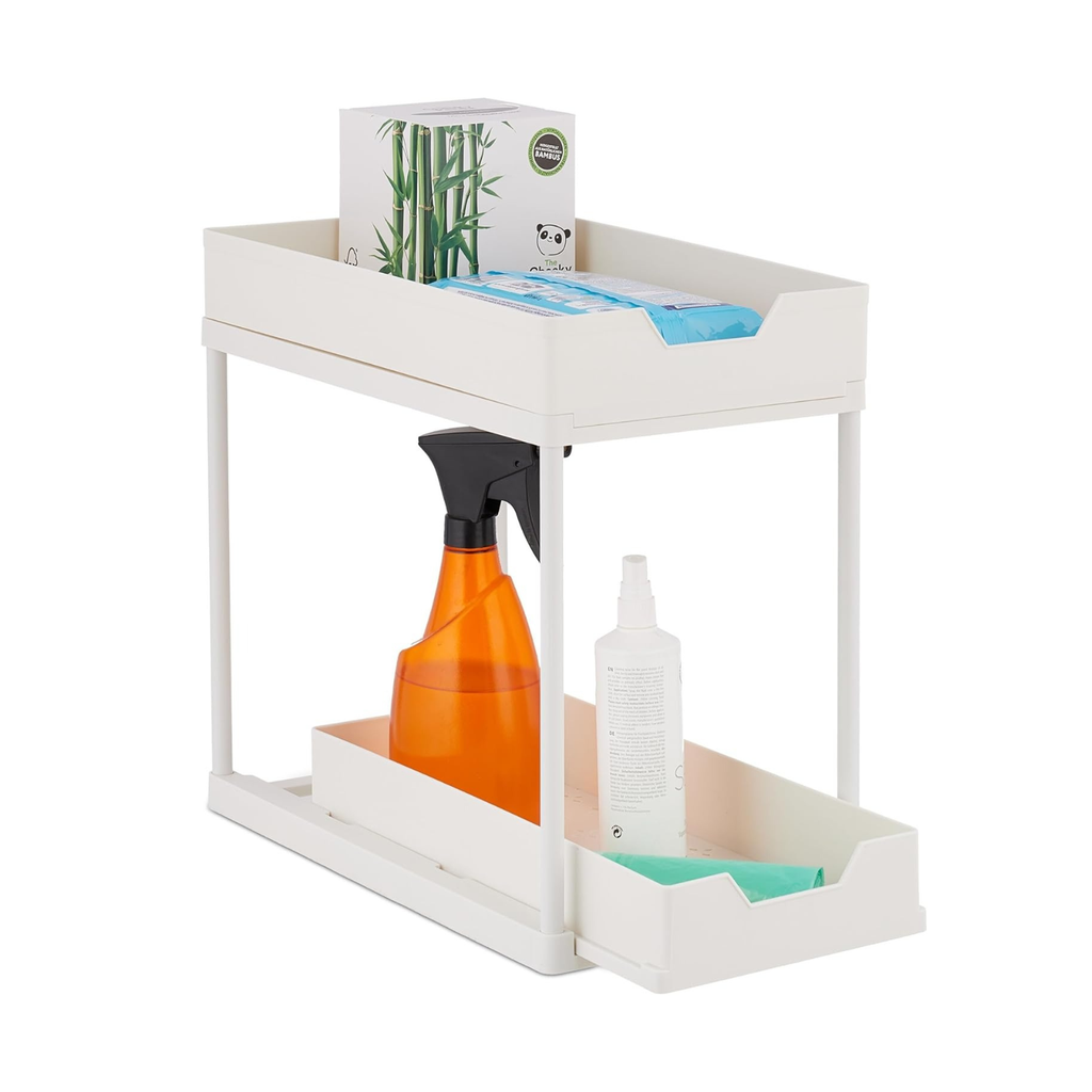 Unter Waschbecken Regal, 2 Etagen, ausziehbar, Putzmittel Organizer für Küche & Bad
