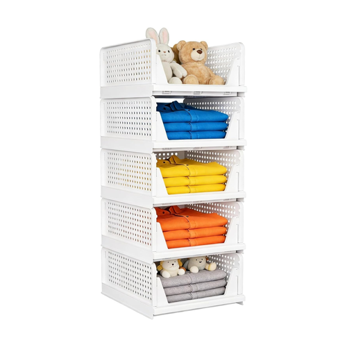 5 Stück Faltbaren Kleiderschrank Organizer, Plastik Schubladenbox Stapelbare Schrank Organizer wardrobe organizer Regal Lagerkisten für Garderobe , Schlafzimmer, Zuhause, Küche