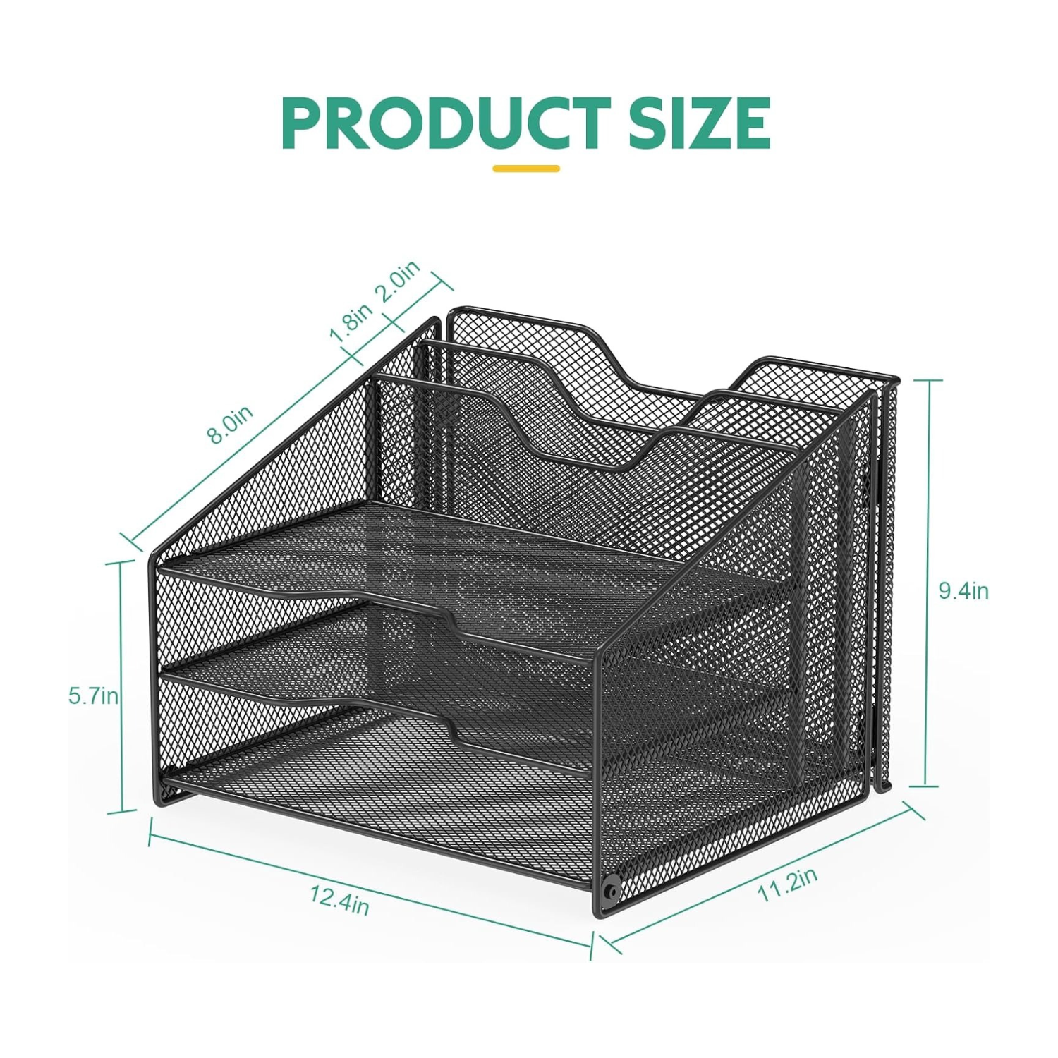 Schreibtisch Organizer mit Aktenhalter, 3-stufiger Papier Organizer+ 2 Vertikalen Fächern, Mesh Metall Schreibtisch Akten Organizer für A4-Aktenordner, Papier, Buch, Bürobedarf