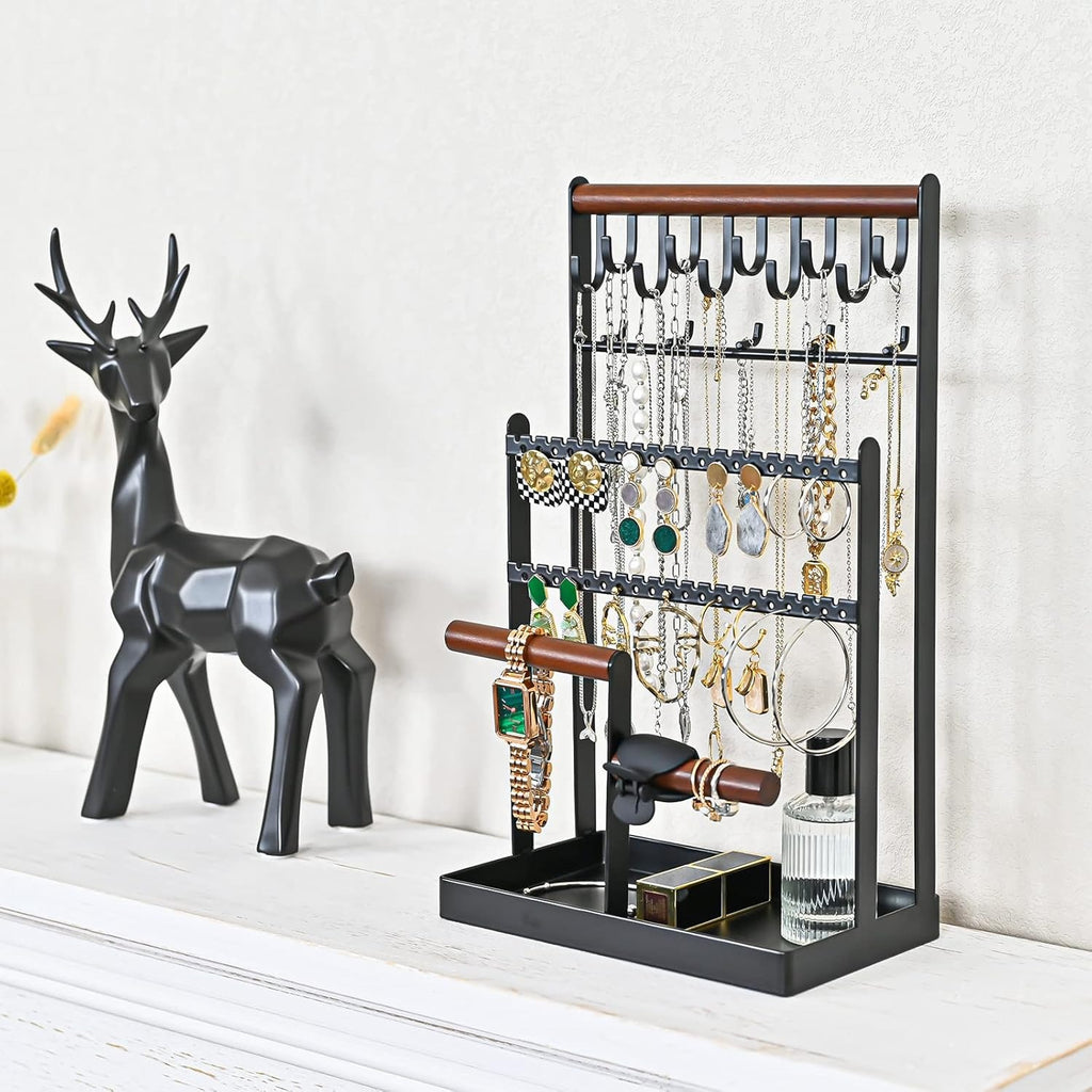 Schmuckständer Schmuckhalter für Ohrring Ohrstecker Ketten Schmuck Organizer Jewelry Ständer mit 15 Haken, 40 Löcher Ohrringhalter Schmuckaufbewahrung für Halsketten Armbänder Ringe