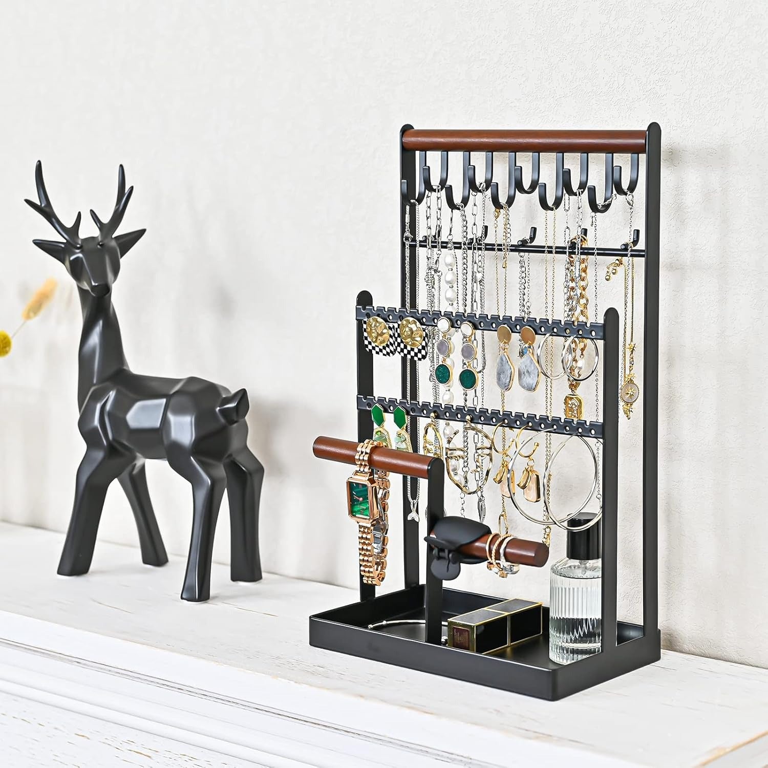 Schmuckständer Schmuckhalter für Ohrring Ohrstecker Ketten Schmuck Organizer Jewelry Ständer mit 15 Haken, 40 Löcher Ohrringhalter Schmuckaufbewahrung für Halsketten Armbänder Ringe