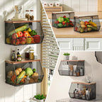 Stapelbarer Obstkorb für die Küche, platzsparend, wandmontierter Drahtkorb mit Holzdeckel, extra Stauraum, 2 Stück, Küchentheken-Organizer für Snacks, Zwiebeln und Kartoffeln