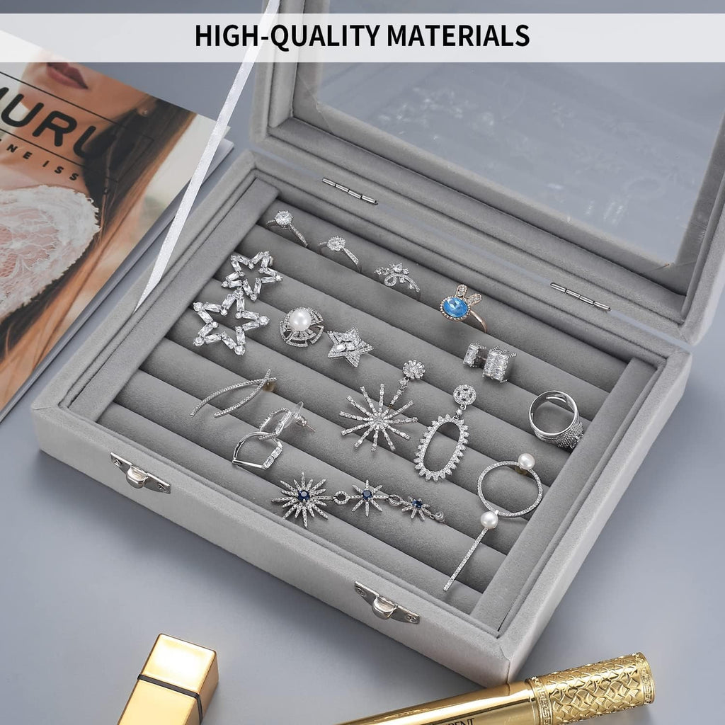Schmuckkästchen, Ring Organizer, Schmuck Aufbewahrungsbox, abschließbarer Schmuck Organizer Samt, Ohrring Aufbewahrungsbox mit 7 Gittern, Vitrine für Schmuck