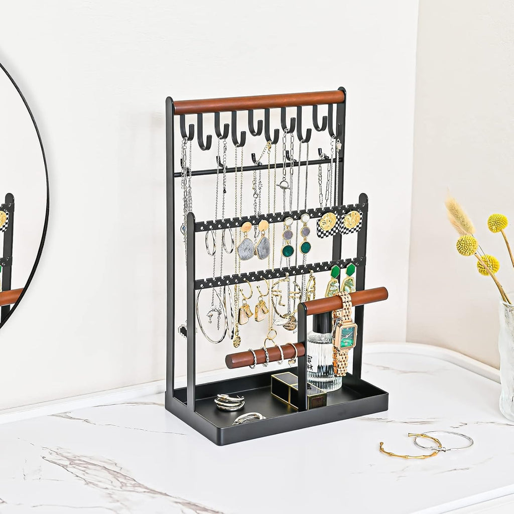 Schmuckständer Schmuckhalter für Ohrring Ohrstecker Ketten Schmuck Organizer Jewelry Ständer mit 15 Haken, 40 Löcher Ohrringhalter Schmuckaufbewahrung für Halsketten Armbänder Ringe