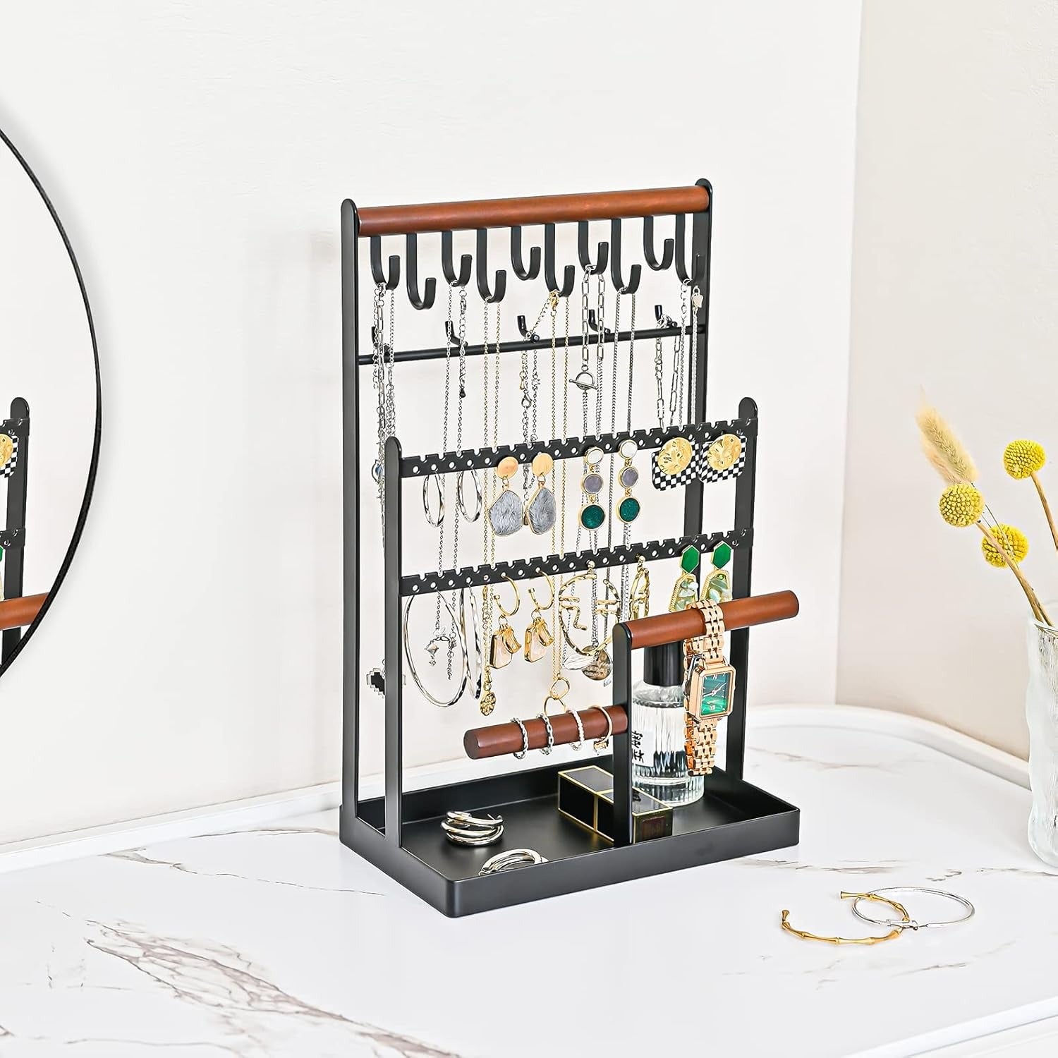 Schmuckständer Schmuckhalter für Ohrring Ohrstecker Ketten Schmuck Organizer Jewelry Ständer mit 15 Haken, 40 Löcher Ohrringhalter Schmuckaufbewahrung für Halsketten Armbänder Ringe