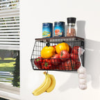 Obstkorb Hängend 2 Etagere Obstkorb, Obstschale Hängekorb Küche, 2 Stück Küchen organizer Mit Holzdeckel Drahtkorb Stapelbar Wandmontierbar Zur Aufbewahrung Von Gemüse, Obst Und Snack